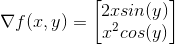 Gradient of a function f with symbol nabla